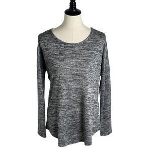 Free Kisses Womens Space Dye Knit Top Large Grey Lace Back Long Sleeve